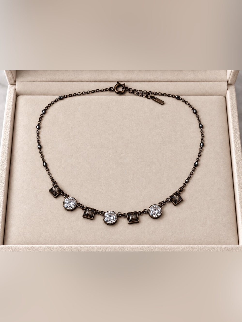 Delicate Bronze Crystal Station Necklace